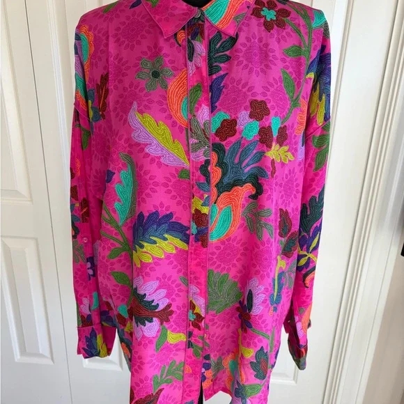 Johnny Was Martijn Shirt Fuschia and green-Size Medium